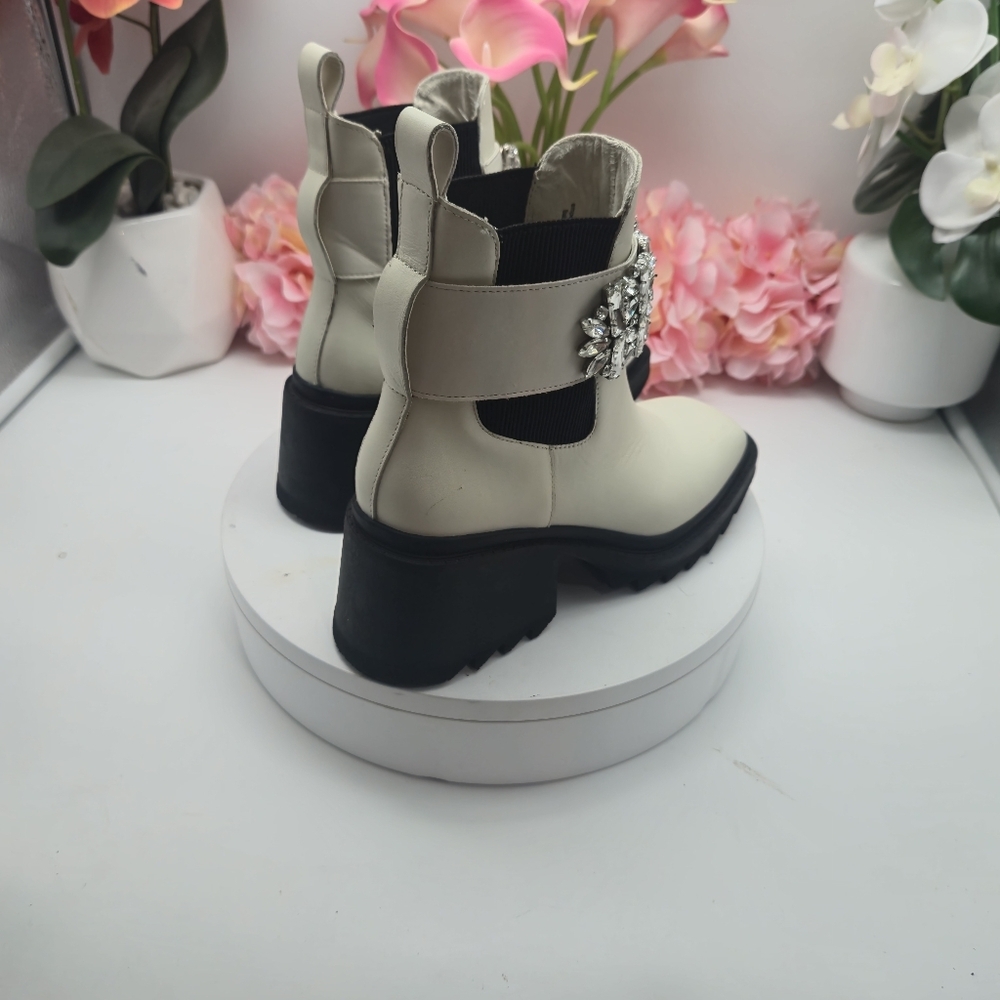 New Karl Lagerfeld Ivory Paris Embellished Platform Cavin Ankle Boots 6.5 - Picture 6 of 14